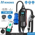 Miniatyrbillede 2 af 2: Bærbar EV-lader, justerbar 6A-32A strøm, 5m TPU-kabel,7KW 32A 1-faset, TYPE2