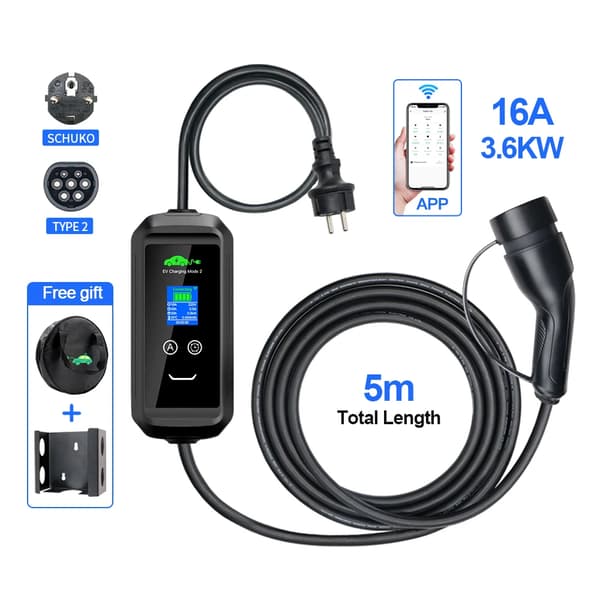 Kannettava sähköauton laturi, 3.6 kW teho, 16 A virta,TYYPE2, APP-3.6KW