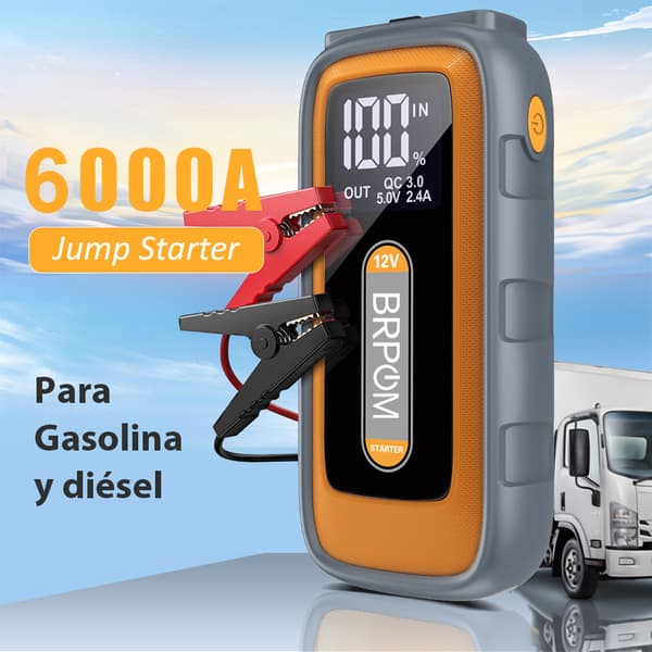 Bil Jump Starter, 6000A Spidstrøm, 26800mAh Batteri, Smarte Startkabler