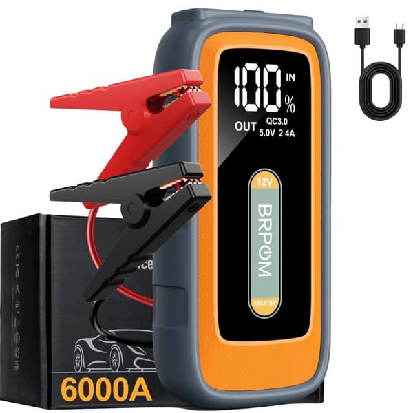 Bil Jump Starter, 6000A Spidstrøm, 26800mAh Batteri, Smarte Startkabler