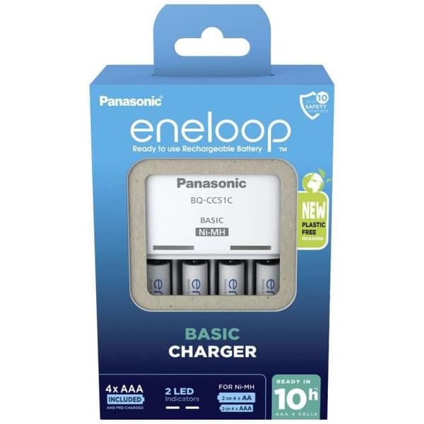 NiMH-laddarblock med Panasonic Basic BQ-CC51-batterier + 4x eneloop AAA