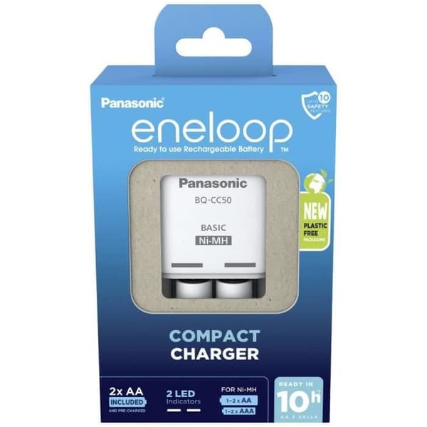 Panasonic Compact BQ-CC50 +2x eneloop AA NiMH laddarblock LR03 (AAA), LR6 (AA)
