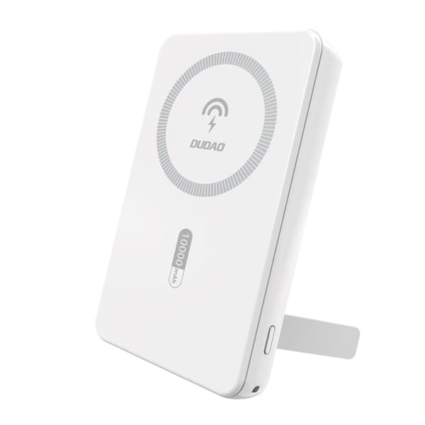Dudao Powerbank med stativ 10000mAh 20W USB, USB-C og MagSafe - Hvit