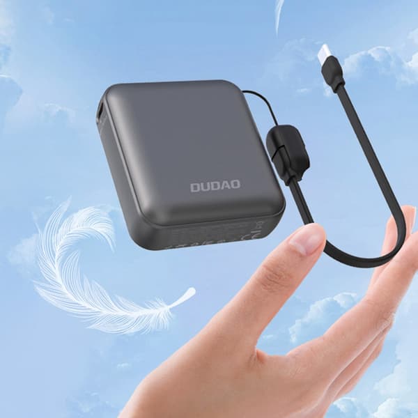 Dudao Powerbank 10000mAh 22.5W USB-C med USB-C-kabel - Grå