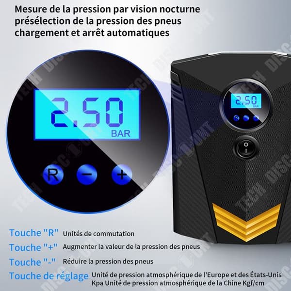 TD 1st Bärbar biluppblåsningspump 12V digital display däckpump autostopp med LED-ljus uppblåsningspump