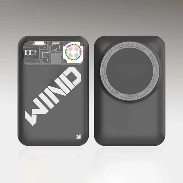 Mini bærbar telefonoplader, 10000mAh kapacitet, trådløs opladningsfunktion,Sort, 10000mAh