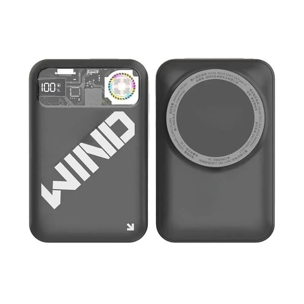 Mini bærbar telefonoplader, 10000mAh kapacitet, trådløs opladningsfunktion,Sort, 10000mAh