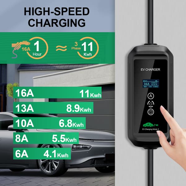 Mobil EV-laddare, justerbar laddningsström, 11 kW effektutgång,TYP2