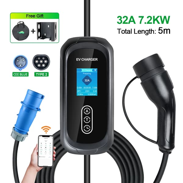 Kannettava sähköauton laturi, 7.2 kW teho, älykäs Tuya-sovelluksen ohjaus,TYYPE2, 7.2kw APP