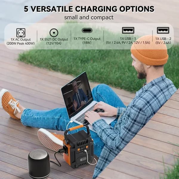 Bærbar Strømstation, 200W AC Udgange, 48000mAh Kapacitet,230V EU