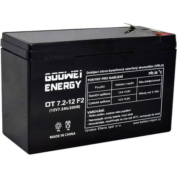 GOOWEI ENERGY AGM blybatteri underhållsfri OT7.2-12 F2, 12V, 7,2Ah