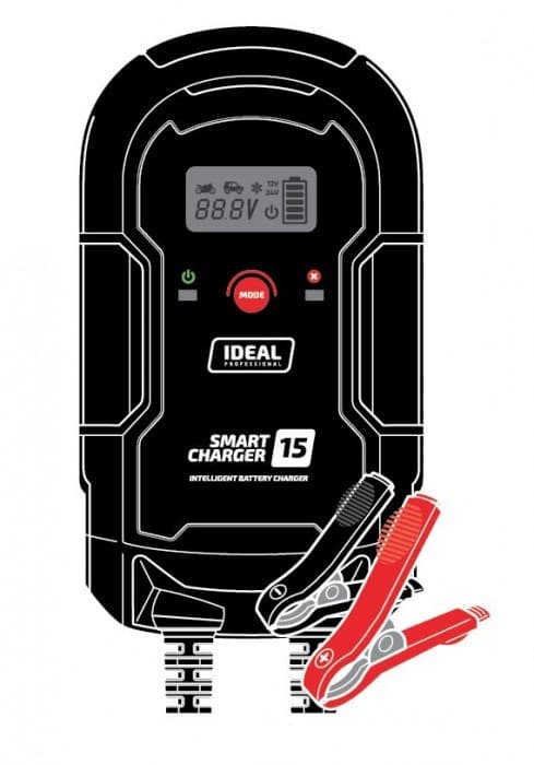 Akkulaturi SMART CHARGE 15 LCD, latausjännite: 12/24V IDEAL, latausvirta: 8/15A, syöttöjännite: 230V, akun tyyppi: AGM/GEL/MF/WEL