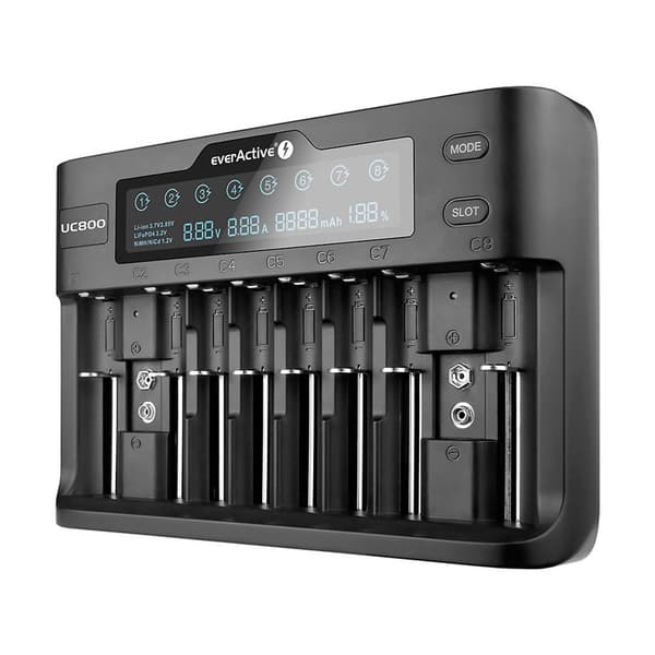 Oplader til cylindriske Li-ion- og Ni-MH-batterier everActive UC-800