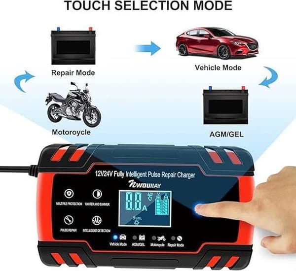 Batteriladdare - Intelligent - 12V/24V - 8A - LCD-skärm - Flera skydd