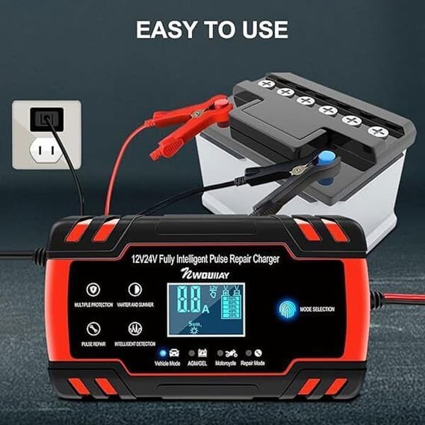 Batteriladdare - Intelligent - 12V/24V - 8A - LCD-skärm - Flera skydd
