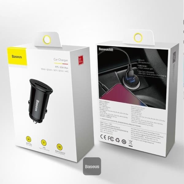Baseus Dual USB Typ C billaddare 30W USB 3.0 Quick Charge 4.0 3.0 för Samsung Huawei Super Charging