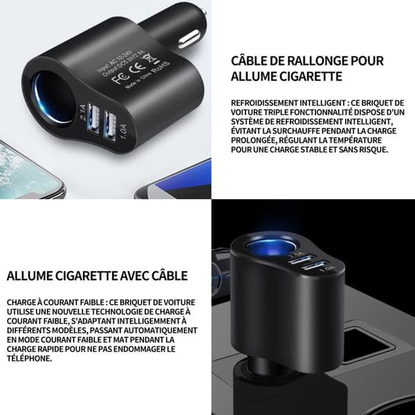 Allt i ett 12-24v universellt 80w cigarettändare bil mobiltelefon snabbladdare 3 i 1 USB cigarettändare