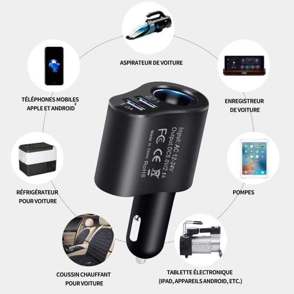 Allt i ett 12-24v universellt 80w cigarettändare bil mobiltelefon snabbladdare 3 i 1 USB cigarettändare