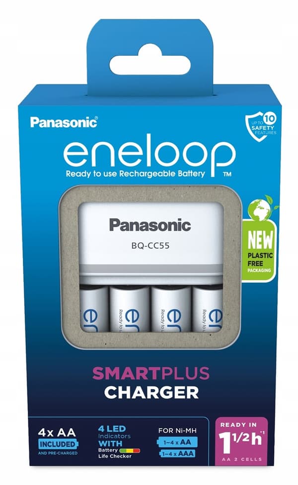 Batteriladdare PANASONIC Eneloop Smartplus BQ-CC55 + 4x AA 2000 mAh (K-KJ55MCD40E)