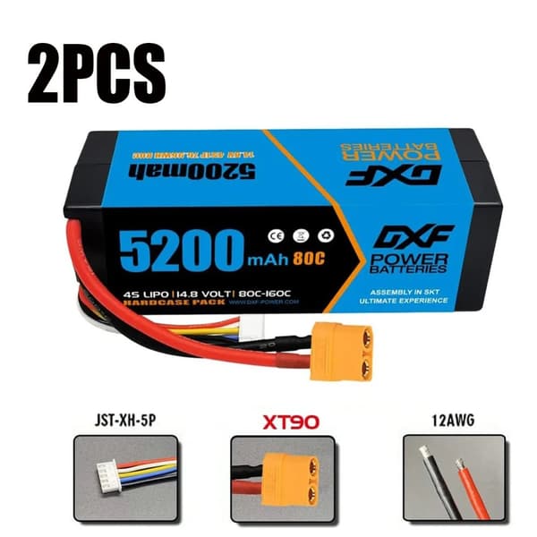 LiPo-akku, 5200mAh kapasiteetti, 14.8V jännite,2PCS4S520080CXT90