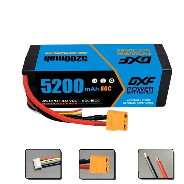 LiPo-akku, 5200mAh kapasiteetti, 14.8V jännite,2PCS4S520080CXT90