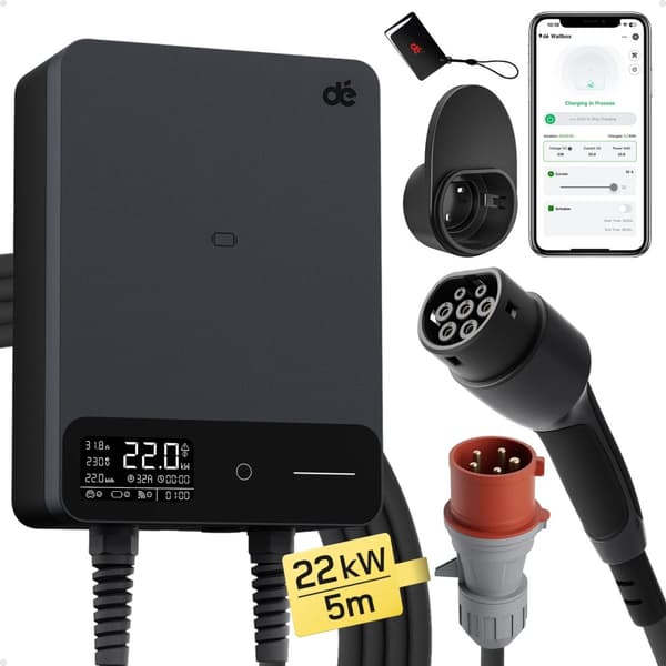 EV-ladestation, Maks 22kW effekt, 3-faset kapacitet,22 kW 5 m kabel, Type2