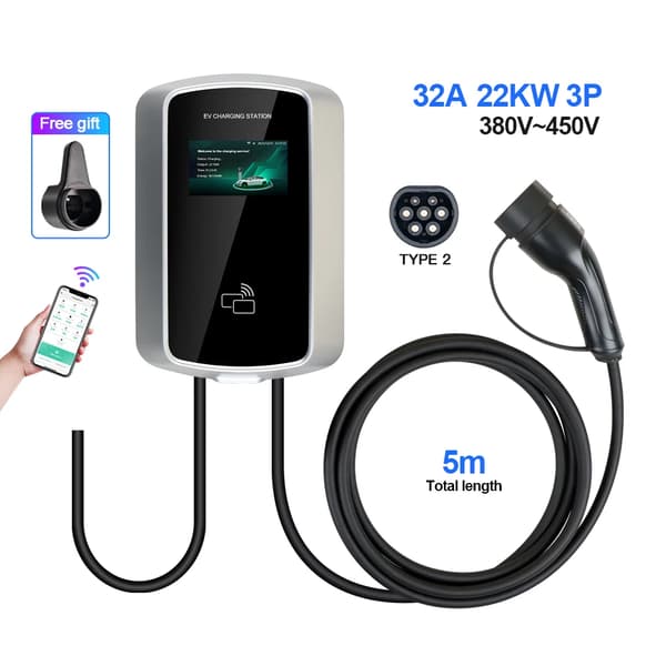 EV-ladestation, 7,2KW/22KW effektmuligheder, smart app-kontrol,TYPE2, 22KW 32A 3 fase