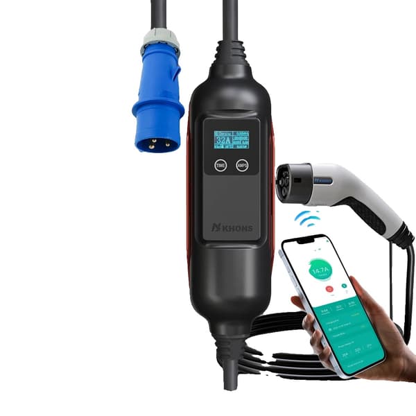Bærbar EV-lader, justerbar strøm 6A-32A, IP65 klassificeret,TYPE2, 7KW 32A 3Fase