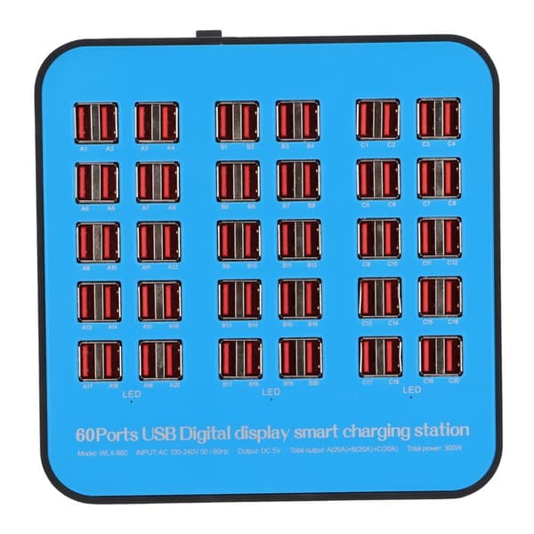 Desktop USB Opladningsstation, 300W Udgang, 60 Port Design, Hurtig Opladningsteknologi