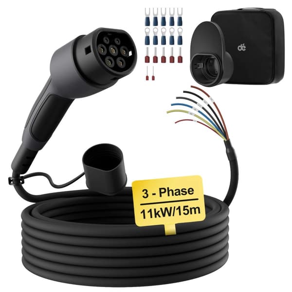 Type 2 EV-ladekabel, 11 kW effekt, IP55 beskyttelse,11kW 15M Kabel