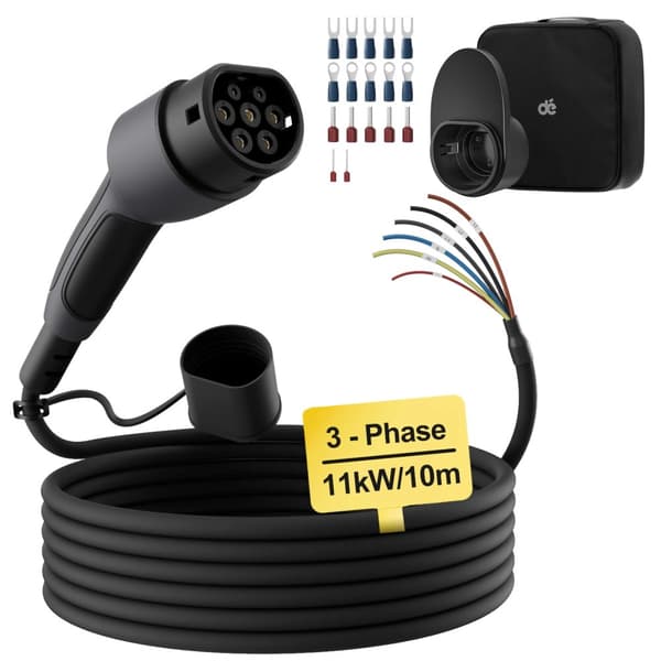 Typ 2 EV-laddningskabel, 11 kW effekt, IP55 skydd,11kW 10M Kabel