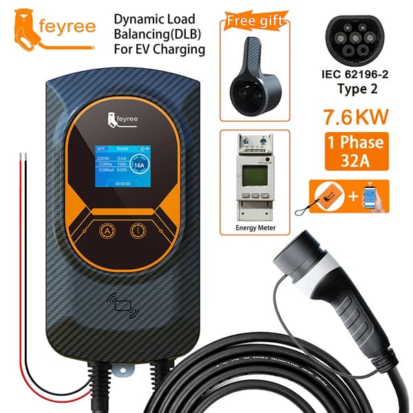 EV-laddare, Dynamisk lastbalansering, Mobilappkontroll,7,6 kW 32A 1 fas, Typ2