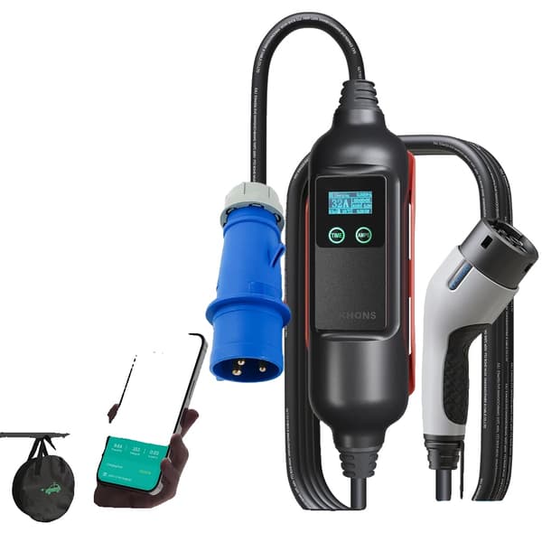 Bærbar EV-lader, 7KW effekt, justerbar strøm 6A-32A,7KW 32A 3-faset, TYPE2