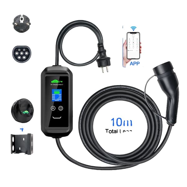 Bærbar EV-lader, justerbar strøm 6-16A, maksimal effekt 3,6KW, samlet længde 10M,3.6KW APP-10M, TYPE2