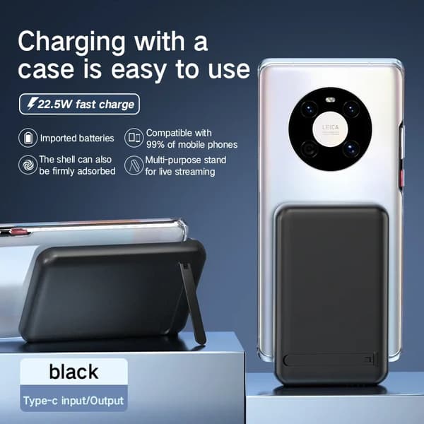 Kannettava langaton power bank, 10000mAh kapasiteetti, 22.5W nopea lataus,Musta TYPE-C