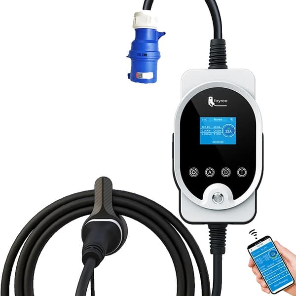 Bærbar EV-lader, Hurtig 7KW opladning, Smart app-kontrol,TYPE2, 7KW APP NEJ Adapter