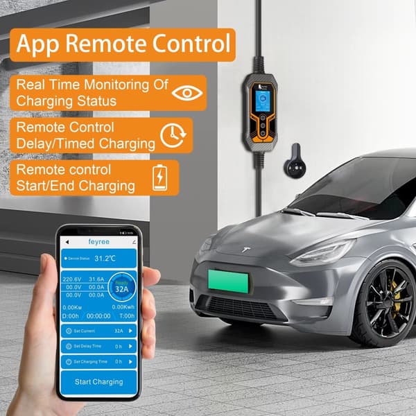 EV-lader, Wi-Fi smart kontrol, justerbar strøm op til 32A,TYPE2