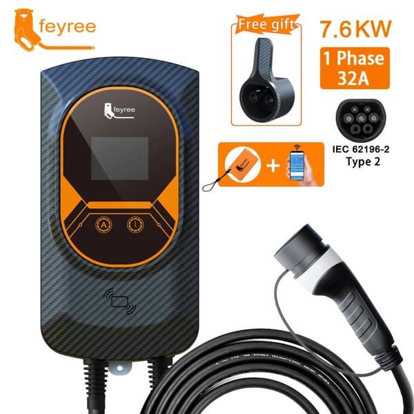 EV-ladestation, 22KW strøm, smart app-kontrol,TYPE2, 7,6 kW 32A 1 fase