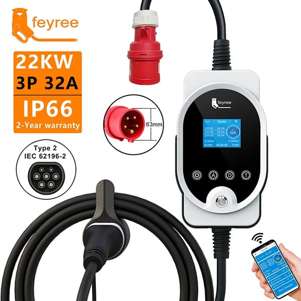 Sähköauton kannettava laturi, 22 kW teho, älykäs sovellushallinta,22KW APP EI Adapteria, TYYPE2