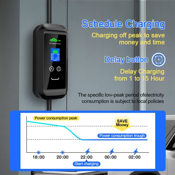Bærbar EV-lader, 3,6 kW effekt, justerbar strøm, 10 m kabel længde,T2 3.6KW APP 10M