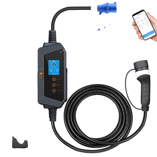 Bærbar EV-lader, 7KW effekt, 32A maksimal strøm,7KW APP NEJ Adapter