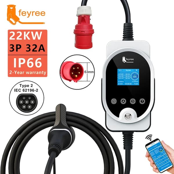 Sähköajoneuvon laturi, 22 kW teho, Type 2 yhteensopivuus,22KW APP EI Adapteria, TYYPE2