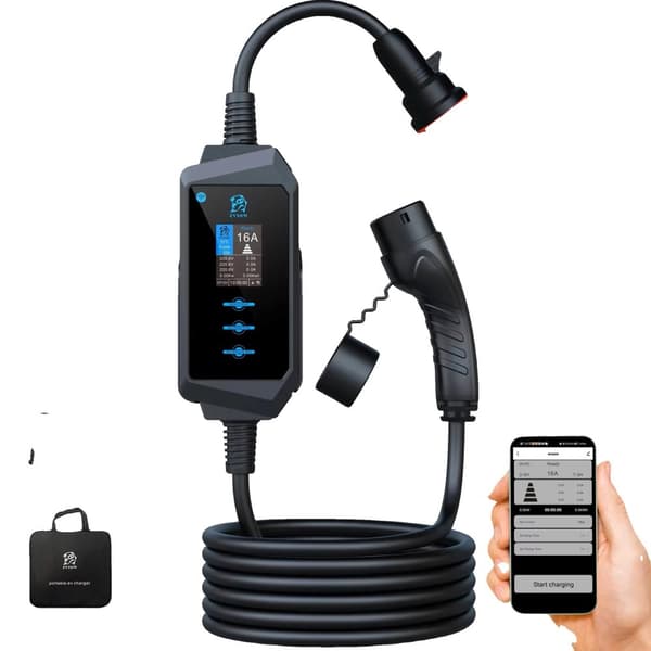 Kannettava sähköauton laturi, Wi-Fi-ohjaus, säädettävät virta-asetukset,TYYPE2, 11kW APP:llä