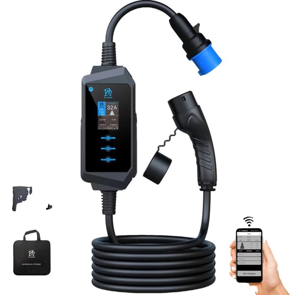 Kannettava sähköauton laturi, Wi-Fi-ohjaus, säädettävät virta-asetukset,7kW sovelluksen kanssa, TYYPE2