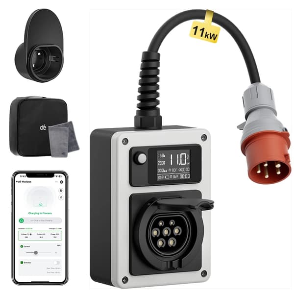 EV-lader, maksimal effekt 11 kW, justerbar strøm 6A-16A,11kW med App, Type 2 Stik
