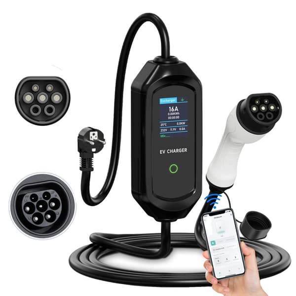 Bærbar Elektrisk Biloplader, 3600W Effekt, Justerbar Opladningsstrøm,type2