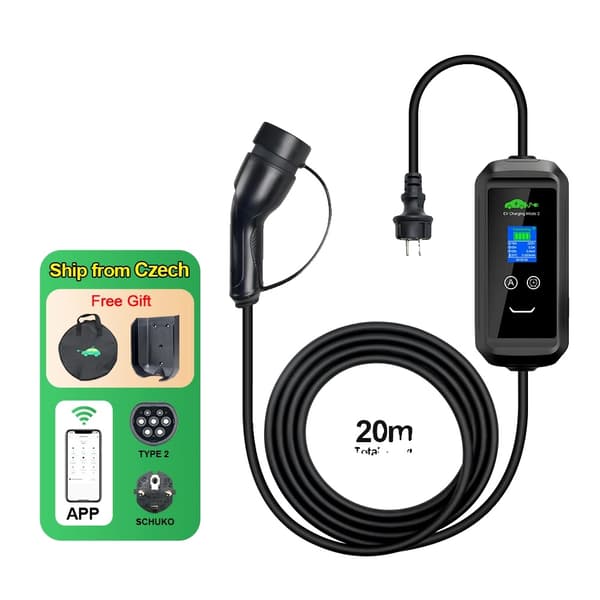 Bærbar EV-lader, 3,6 kW maksimal effekt, 20 m kabel længde,sort, TYPE2