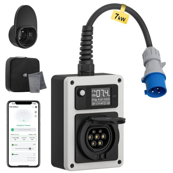 EV Mobile Wallbox, 7,4 kW strøm, fjernbetjening via app,Type2 stik, 7.4kW CEE stik