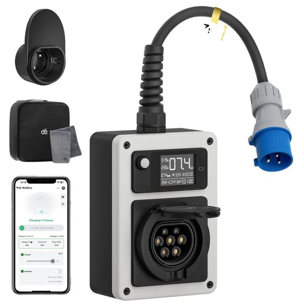 EV Mobile Wallbox, 7,4 kW strøm, fjernbetjening via app,Type2 stik, 7.4kW CEE stik