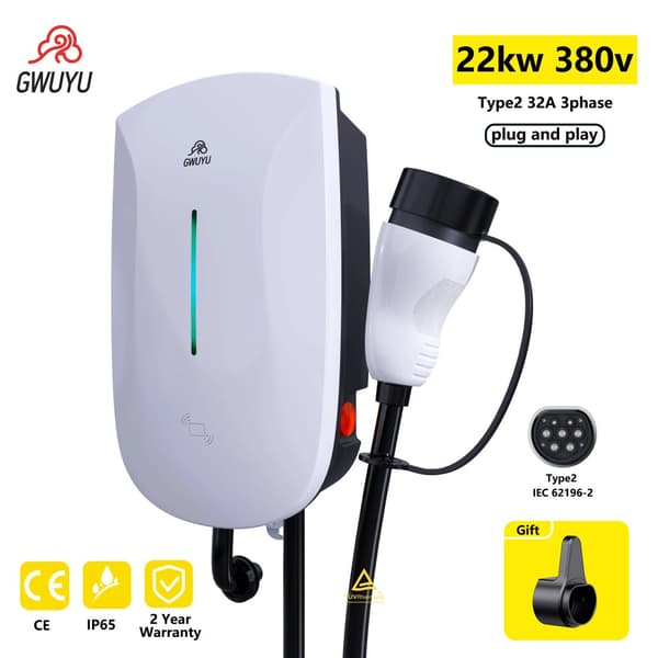 Wallbox EV-lader, 11KW/22KW effekt, IP65 vandtæt,TYPE2, 32A 22KW INGEN APP